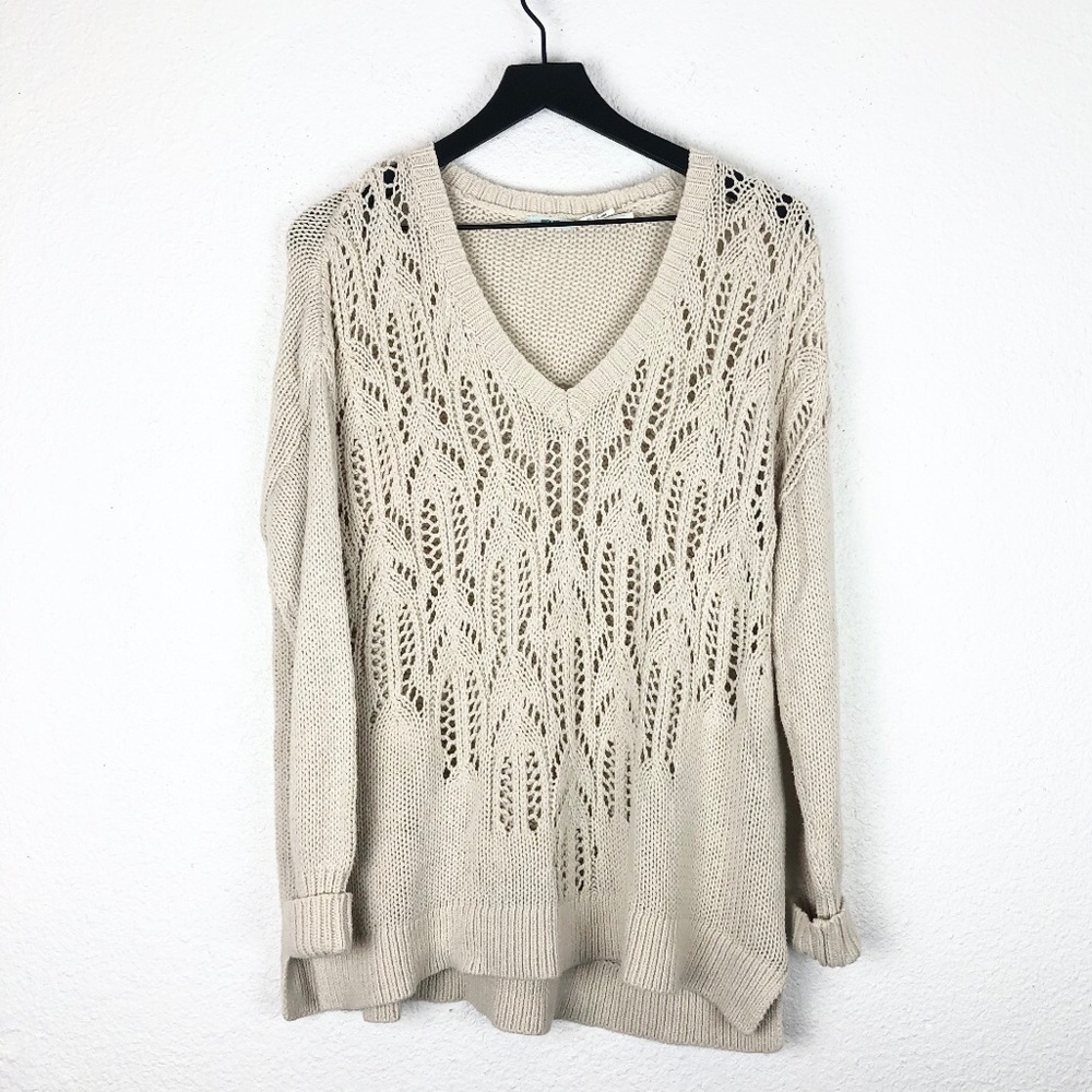 Kimchi Blue Knit Sweater Cream Oversized V Neck